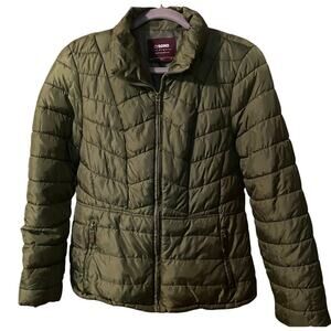 CI SONO Women's Jacket, Puffer Coat, Olive Green, Size L, Zip Up, 2 Side Pockets